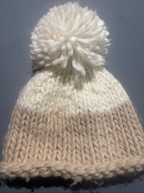 Madison Kids Pom-Pom Beanie - Cream and Tan